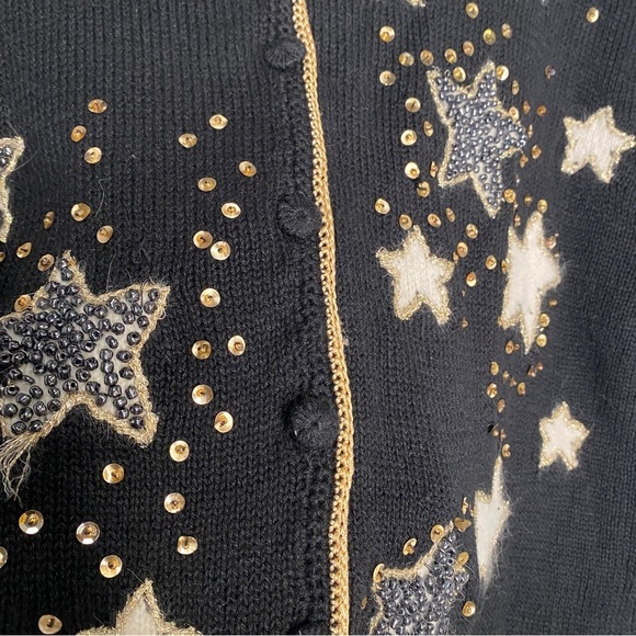 Vtg 1999 Tiara International 2000 Star Print Knit Cardigan Sweater Size Large - Picture 3 of 7